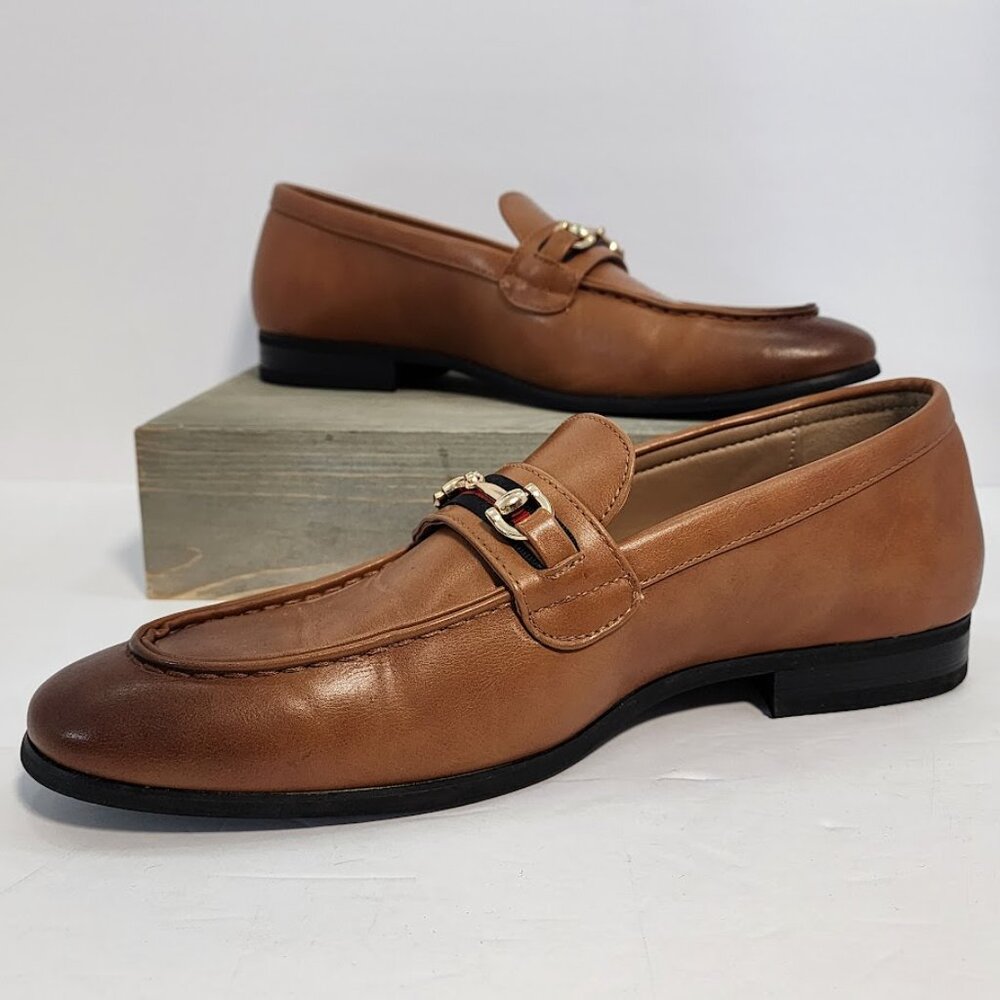 AZARMAN‎ Cognac Brown Slip On Loafers With Buckle Mens Size 10.5 - Picture 2 of 15